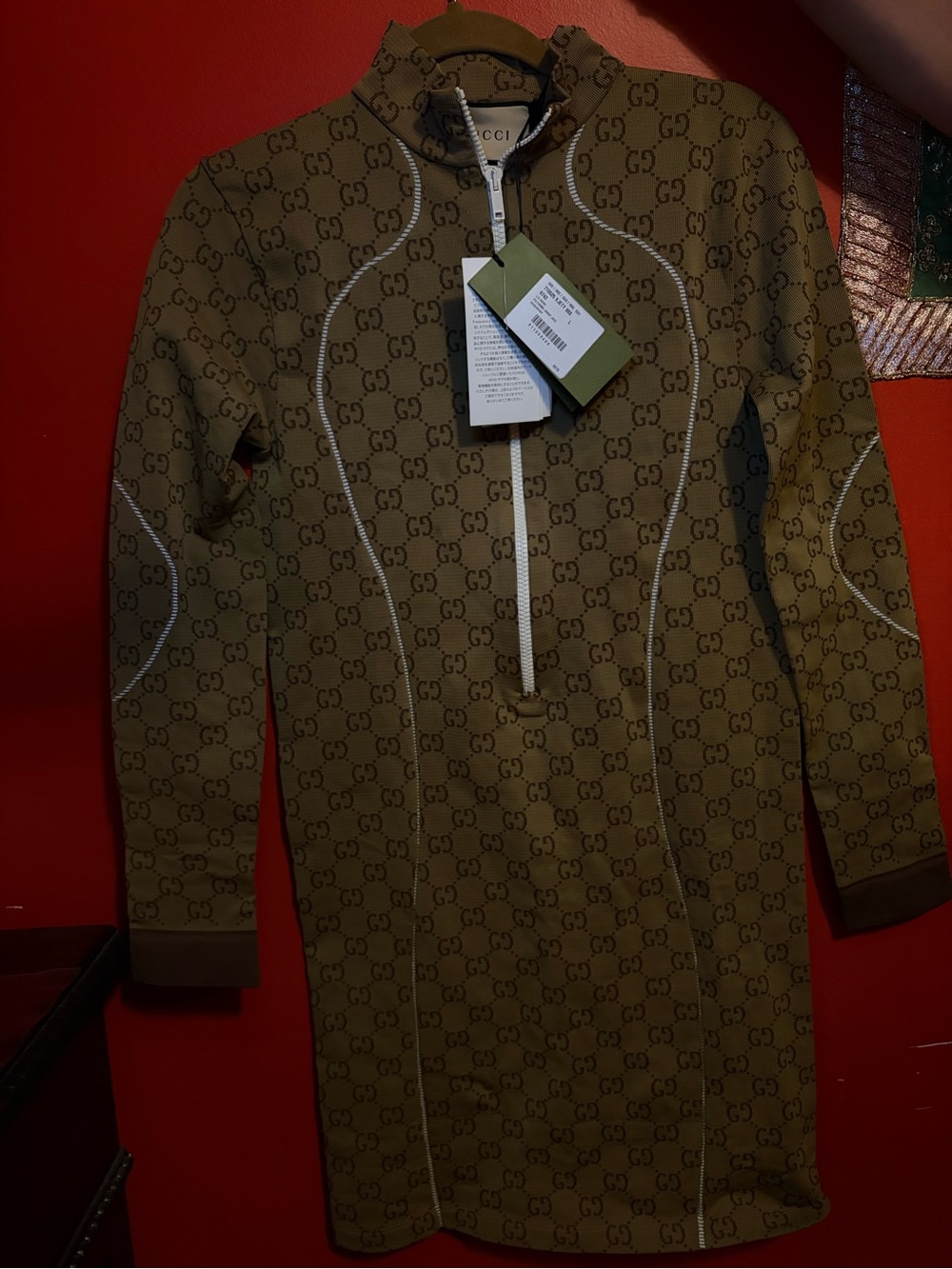 Gucci Beige/Brown Monogram Zip-Front Jacket